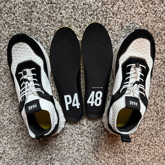 P448 Shoes - P448 Women’s F23 Lightning Sneakers White knit & Black Leather accents 10.5 - 11